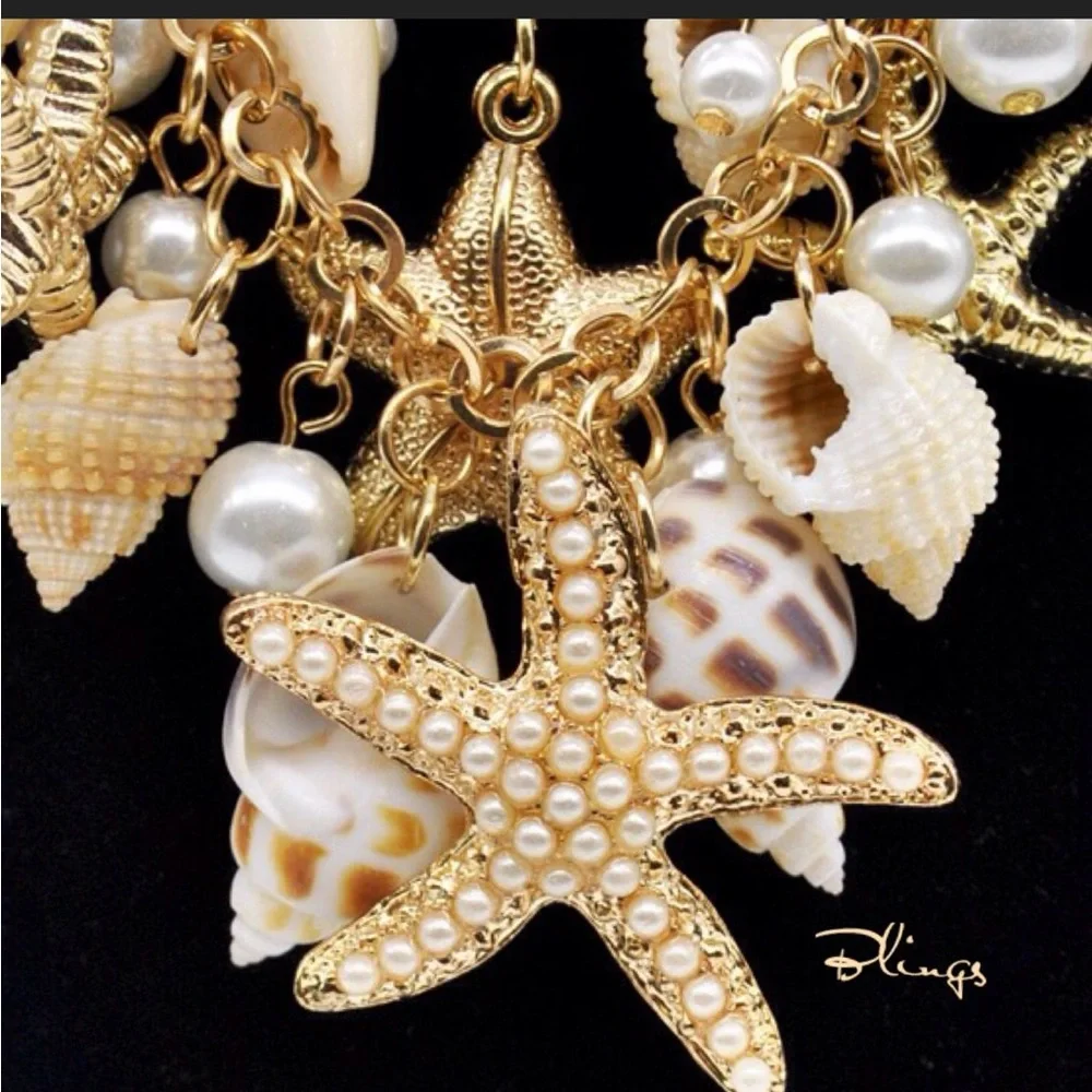 N318 Statement Piece : Shells, Starfish and Glass Pearls
